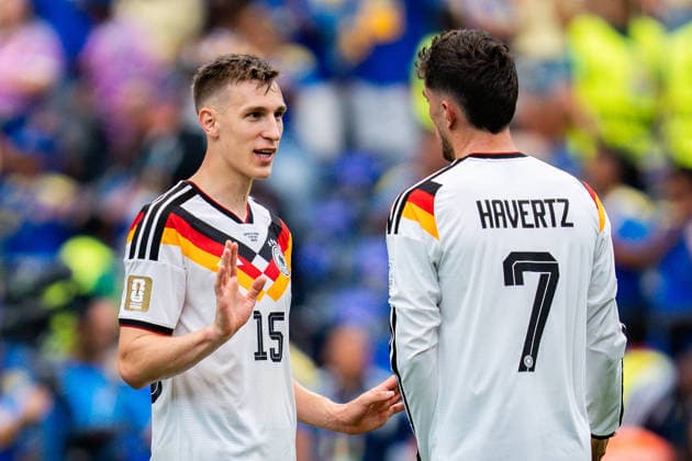 FIFA World Cup 2026, Group E, Match 1, Germany vs Curacao, 14 06 2026 at NRG Stadium in Houston, Texas Leroy Sane, Nico Schlotterbeck and Kai Havertz cheer after the final whistle Copyright: xBahhoxKarax