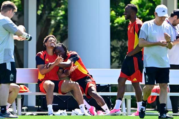 Belgian national football team - FIFA World Cup, WM, Weltmeisterschaft, Fussball 2026 - media activities 14 06 2026 RENTON, UNITED STATES OF AMERICA - JUNE 14 : Lukebakio Dodi forward of Belgium and Doku Jeremy forward of Belgium pictured during a training session of the Belgian national football team during the FIFA World Cup 2026 on June 14, 2026 in Renton, United States of America, 14 06 2026 Renton United States of America  Copyright: xJanxDexMeuleneirx