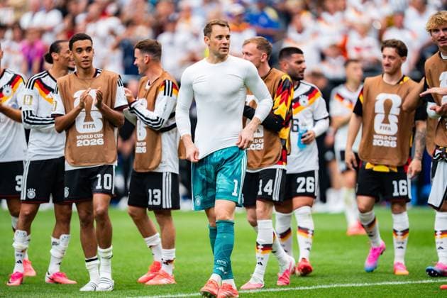 FIFA World Cup 2026, Group E, Match 1, Germany vs Curacao, 14 06 2026 at NRG Stadium in Houston, Texas Nathaniel Brown Nico Schlotterbeck David Raum Florian Wirtz Joshua Kimmich Manuel Neuer Jamal Musiala cheering after the final whistle Copyright: xBahhoxKarax