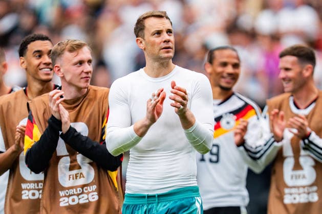 FIFA World Cup 2026, Group E, Match 1, Germany vs Curacao, 14 06 2026 at NRG Stadium in Houston, Texas Nathaniel Brown Nico Schlotterbeck David Raum Florian Wirtz Joshua Kimmich Manuel Neuer Jamal Musiala Maximilian Beier cheering after the final whistle Copyright: xBahhoxKarax