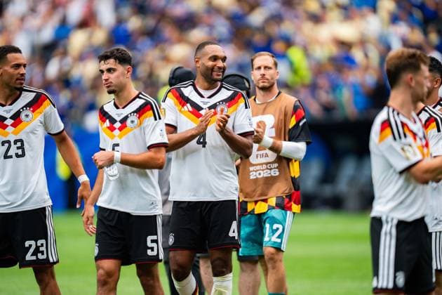 FIFA World Cup 2026, Group E, Match 1, Germany vs Curacao, 14 06 2026 at NRG Stadium in Houston, Texas Jonathan Tah Oliver Baumann, Aleksandar Pavlovic, Felix Nmecha cheer after the final whistle Copyright: xBahhoxKarax