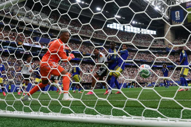 HOUSTON, TX - JUNE 14: Eloy Room 1 of Curaca watches the ball go in the net during the FIFA World Cup, WM, Weltmeisterschaft, Fussball 2026 Group E match between Germany and Curacao on June 14, 2026, at Houston Stadium in Houston, Texas. (Photo by David Buono Icon Sportswire) SOCCER: JUN 14 FIFA World Cup 26 Group E - Germany vs Curacao EDITORIAL USE ONLY Icon260614065