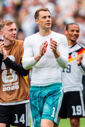 FIFA World Cup 2026, Group E, Match 1, Germany vs Curacao, 14 06 2026 at NRG Stadium in Houston, Texas Nathaniel Brown Nico Schlotterbeck David Raum Florian Wirtz Joshua Kimmich Manuel Neuer Jamal Musiala Maximilian Beier cheering after the final whistle Copyright: xBahhoxKarax