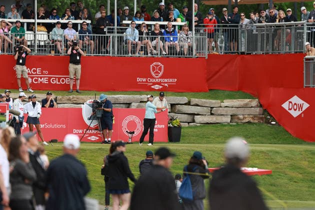 Dow Championship MIDLAND, MICHIGAN - JUNE 14: Gina Kim of the United States plays her tee shot on the 18th hole during the final round of the Dow Championship at Midland Country Club in Midland, Michigan, USA on Sunday, June 14, 2026. Midland Michigan United States  Copyright: xJorgexLemusx originalFilename:lemus-dowchamp260614_npyy3.jpg