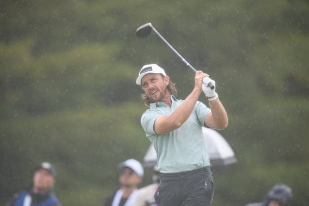 CALEDON, ON - JUNE 14: Tommy Fleetwood of England plays his shot from the 9th tee during the final round of the RBC Canadian Open 2026 at TPC Toronto at Osprey Valley North Course on June 14, 2026 in Caledon, Ontario. (Photo by Julian Avram Icon Sportswire) GOLF: JUN 14 PGA, Golf Herren RBC Canadian Open EDITORIAL USE ONLY Icon2606140028