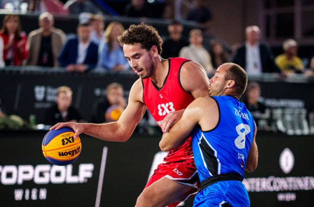BASKETBALL - FIBA 3x3 World Tour VIENNA,AUSTRIA,14.JUN.26 - BASKETBALL - FIBA 3x3 World Tour. Image shows Jan Driessen (NED) and Nemanja Zigon (SRB).  GEPAxpictures xEdgarxEisner
