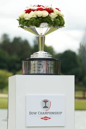 Dow Championship MIDLAND, MICHIGAN - JUNE 14: The Winner™s trophy is displayed on the 18th green during the final round of the Dow Championship at Midland Country Club in Midland, Michigan, USA on Sunday, June 14, 2026. Midland Michigan United States  Copyright: xJorgexLemusx originalFilename:lemus-dowchamp260614_npdJq.jpg