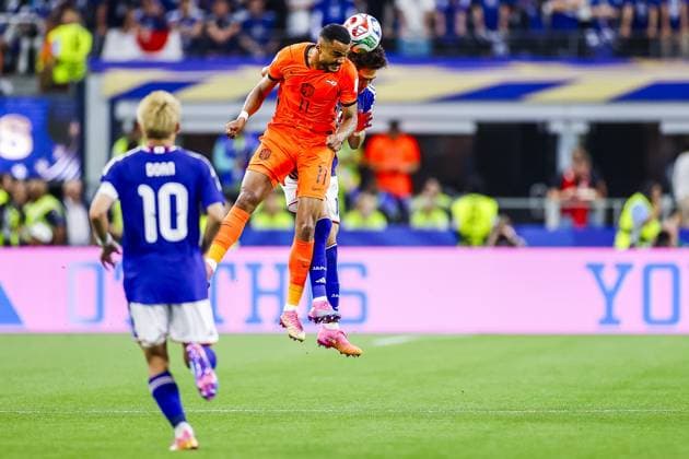 DALLAS, 14-06-2026, Dallas AT&T Stadium, World Cup 2026 Match between Netherlands and Japan. Picture shows Netherlands player Cody Gakpo , Japanese player Tsuyoshi Watanabe Netherlands - Japan (World Cup 2026)  x204365013x Copyright: