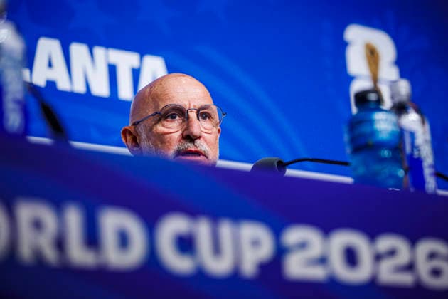 Sapin national team, Nationalteam World Cup - 14 06 2026 press conference, PK, Pressekonferenz of Luis de la Fuente head coach of Spain during the Spanish national team s training session at their World Cup in Atlanta Stadium, United States of America on June 14, 2026. Photo (PGS Photo Agency) Atlanta United Satates of America Copyright: xPGSxPhotoxAgencyx
