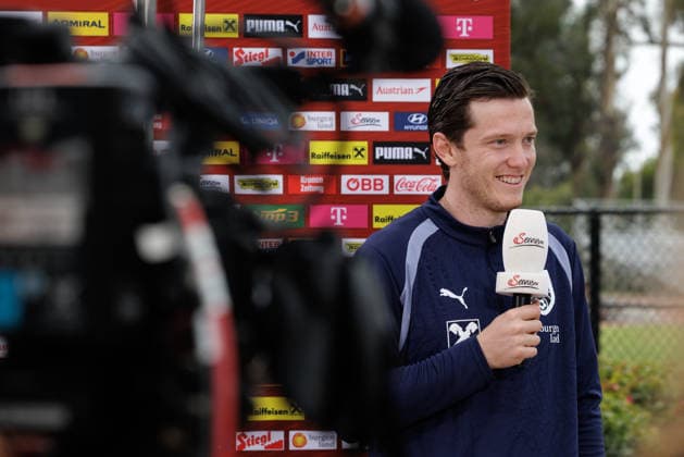 SOCCER - FIFA World Cup, WM, Weltmeisterschaft, Fussball 2026, preview SANTA BARBARA,CALIFORNIA,USA,14.JUN.26 - SOCCER - FIFA World Cup 2026, USA, Mexico, Canada, preview, OEFB, Oesterreichischer Fussball-Bund, press conference, PK, Pressekonferenz team AUT. Image shows Michael Gregoritsch (AUT).  GEPAxpictures xArminxRauthner