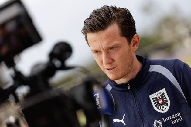 SOCCER - FIFA World Cup, WM, Weltmeisterschaft, Fussball 2026, preview SANTA BARBARA,CALIFORNIA,USA,14.JUN.26 - SOCCER - FIFA World Cup 2026, USA, Mexico, Canada, preview, OEFB, Oesterreichischer Fussball-Bund, press conference, PK, Pressekonferenz team AUT. Image shows Michael Gregoritsch (AUT).  GEPAxpictures xArminxRauthner