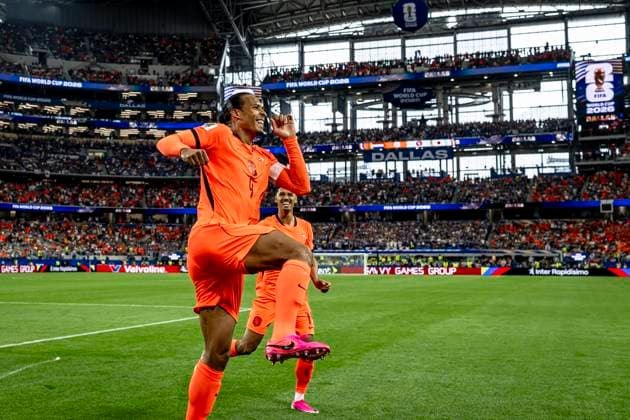 DALLAS Virgil van Dijk of the Netherlands celebrates his 1 0 goal during the Netherlands vs Japan match at the 2026 World Cup in AT T Stadium on June 14, 2026, in Dallas, United States Photo by Stefan Koops EYE4IMAGES DeFodi Images