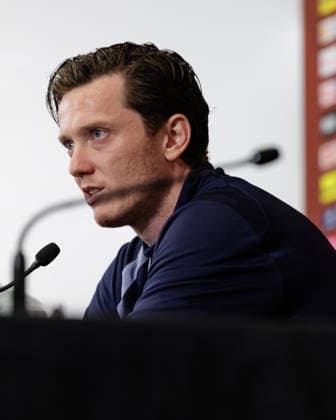 SOCCER - FIFA World Cup, WM, Weltmeisterschaft, Fussball 2026, preview SANTA BARBARA,CALIFORNIA,USA,14.JUN.26 - SOCCER - FIFA World Cup 2026, USA, Mexico, Canada, preview, OEFB, Oesterreichischer Fussball-Bund, press conference, PK, Pressekonferenz team AUT. Image shows Michael Gregoritsch (AUT).  GEPAxpictures xArminxRauthner