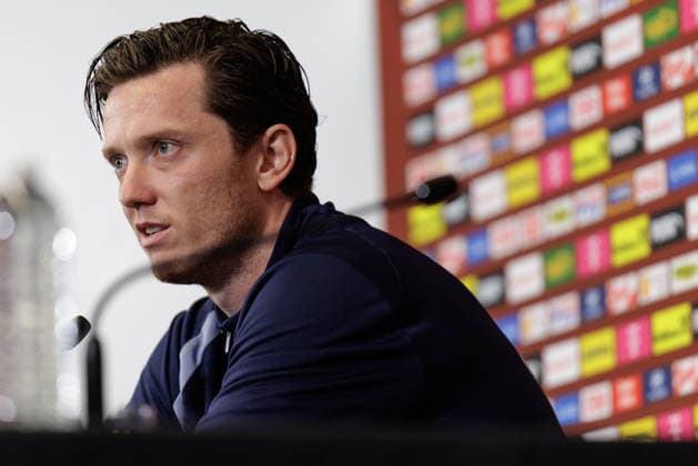 SOCCER - FIFA World Cup, WM, Weltmeisterschaft, Fussball 2026, preview SANTA BARBARA,CALIFORNIA,USA,14.JUN.26 - SOCCER - FIFA World Cup 2026, USA, Mexico, Canada, preview, OEFB, Oesterreichischer Fussball-Bund, press conference, PK, Pressekonferenz team AUT. Image shows Michael Gregoritsch (AUT).  GEPAxpictures xArminxRauthner
