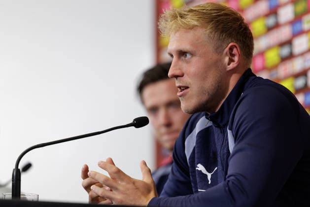 SOCCER - FIFA World Cup, WM, Weltmeisterschaft, Fussball 2026, preview SANTA BARBARA,CALIFORNIA,USA,14.JUN.26 - SOCCER - FIFA World Cup 2026, USA, Mexico, Canada, preview, OEFB, Oesterreichischer Fussball-Bund, press conference, PK, Pressekonferenz team AUT. Image shows Michael Gregoritsch and Xaver Schlager (AUT).  GEPAxpictures xArminxRauthner