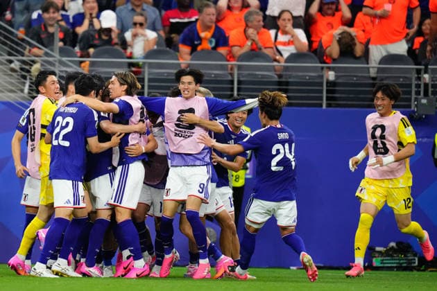 Netherlands v Japan - FIFA World Cup, WM, Weltmeisterschaft, Fussball 2026 - Group F ARLINGTON, UNITED STATES - JUNE 14: Koki Ogawa of Japan celebrates a goal scored by Daichi Kamada of Japan during the 2026 FIFA World Cup First Stage Group F match between Netherlands and Japan at Dallas Stadium in Arlington, Texas, United States on June 14, 2026. Jose Hernandez Anadolu Texas United States. Editorial use only. Please get in touch for any other usage.  Copyright: x2026xAnadoluxJosexHernandezx
