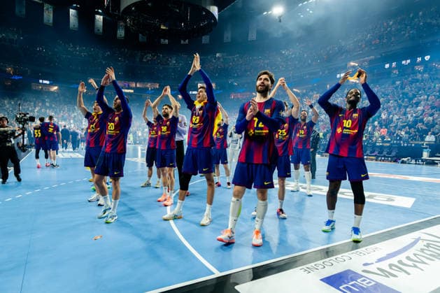 Cologne, 12 05 2026, Handball, Men, EHF Champions League Men 2025 26, Final, FC Barcelona Füchse Berlin The team celebrates winning the Champions League 2026 with the fans