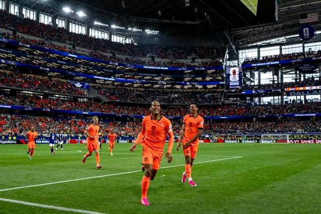 DALLAS Virgil van Dijk of the Netherlands celebrates the 1 0 goal during the Netherlands vs Japan match at the 2026 World Cup in AT T Stadium on June 14, 2026, in Dallas, United States Photo by Stefan Koops EYE4IMAGES DeFodi Images