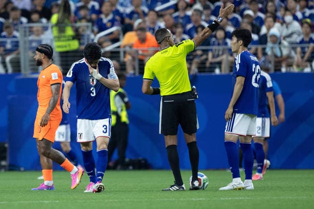 June 14, 2026, Arlington, Texas, USA: Japan defender SHOGO TANIGUCHI (3) reacts to a call during the 2026 FIFA World Cup, WM, Weltmeisterschaft, Fussball Group F match between the Netherlands and Japan at Dallas Stadium in Arlington, Texas. Arlington USA - ZUMAh193 20260614_zsp_h193_058 Copyright: xDanielxMcGregor-Huyerx