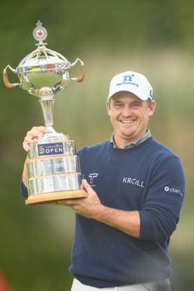 CALEDON, ON - JUNE 14: Bud Cauley of the United States holds the championship trophy after winning the final round of the RBC Canadian Open 2026 at TPC Toronto at Osprey Valley North Course on June 14, 2026 in Caledon, Ontario. (Photo by Julian Avram Icon Sportswire) GOLF: JUN 14 PGA, Golf Herren RBC Canadian Open EDITORIAL USE ONLY Icon2606140058