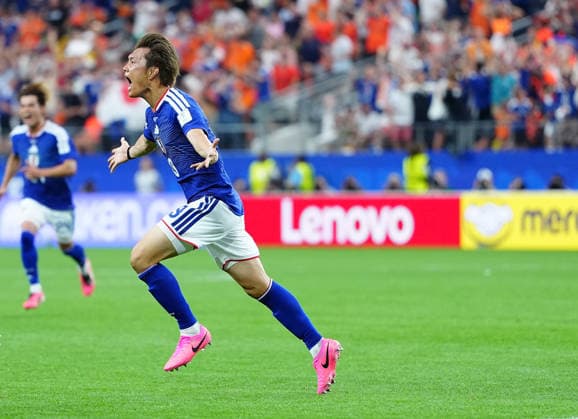 (260615) -- DALLAS, June 15, 2026 -- Ogawa Koki of Japan celebrates during the group F match between the Netherlands and Japan at the 2026 FIFA World Cup, WM, Weltmeisterschaft, Fussball at the Dallas Stadium in Dallas, the United States, on June 14, 2026. ) (SP)U.S.-DALLAS-FOOTBALL-FIFA WORLD CUP-GROUP F-NED VS JPN JiaxHaocheng 
