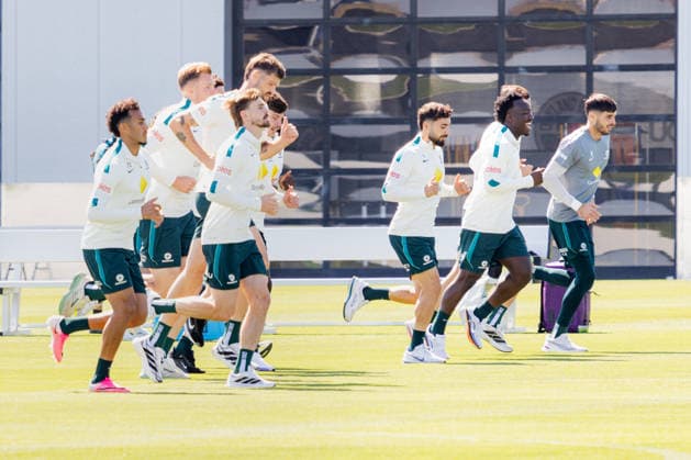 SOCCER AUSTRALIA TRAINING, Socceroos players seen during a training session at the Oakland Roots Sports Club in Alameda, California, United States, Sunday, June 14, 2026. ( NO ARCHIVING Alameda California United States  Copyright: xJasonxHenryx 20260615131680506191