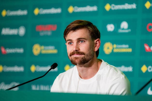 SOCCER AUSTRALIA TRAINING, Socceroos player Connor Metcalfe during a press conference, PK, Pressekonferenz at the Oakland Roots Sports Club in Alameda, California, United States, Sunday, June 14, 2026. ( NO ARCHIVING Alameda California United States  Copyright: xJasonxHenryx 20260615148699376520