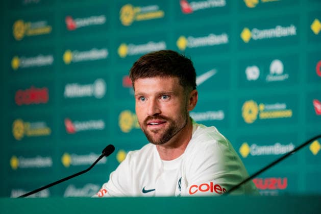 SOCCER AUSTRALIA TRAINING, Socceroos player Cameron Burgess during a press conference, PK, Pressekonferenz at the Oakland Roots Sports Club in Alameda, California, United States, Sunday, June 14, 2026. ( NO ARCHIVING Alameda California United States  Copyright: xJasonxHenryx 20260615175173263082