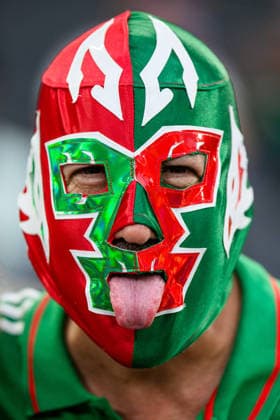 260614 A Mexican fan with a Lucha Libre mask during the FIFA World Cup 2026 football match between Sweden and Tunisia on June 14, 2026 in Monterrey Photo Joel Marklund BILDBYRAN code JM PA1234 bbeng fotboll football soccer fotball vm fotbolls vm fotballs vm fotbolls vm 2026 fifa world cup 2026 sverige sweden sverige a tunisien tunisia audience  Copyright: JOELxMARKLUND BB260614JM081