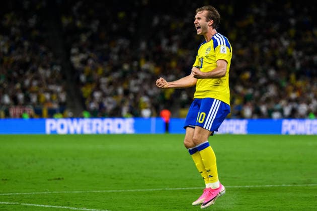 260614 Benjamin Nygren of Sweden celebrates after 1 0 scored by Yasin Ayari not pictured during the FIFA World Cup 2026 football match between Sweden and Tunisia on June 14, 2026 in Monterrey Photo Joel Marklund BILDBYRAN kod JM PA1234 bbeng fotboll football soccer fotball vm fotbolls vm fotball vm fotbolls vm 2026 fifa world cup 2026 sverige sweden sverige a tunisien tunisia jubel  Copyright: JOELxMARKLUND BB260614JM122
