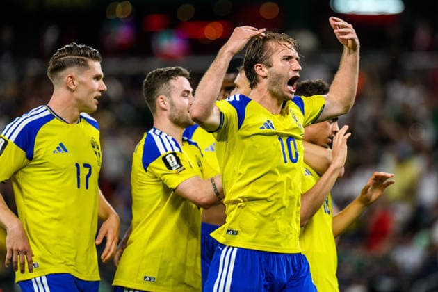 260614 Viktor Gyökeres, Gabriel Gudmundsson, Benjamin Nygren and Yasin Ayari of Sweden celebrate after 1 0 during the FIFA World Cup 2026 football match between Sweden and Tunisia on June 14, 2026 in Monterrey Photo Joel Marklund BILDBYRAN kod JM PA1234 bbeng fotboll football soccer fotball vm fotbolls vm fotball vm fotbolls vm 2026 fifa world cup 2026 sverige sweden sverige a tunisien tunisia jubel  Copyright: JOELxMARKLUND BB260614JM126