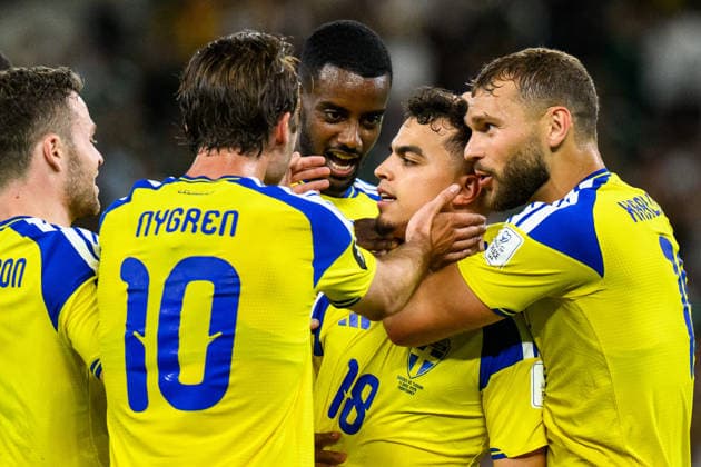 260614 Yasin Ayari of Sweden celebrate with Benjamin Nygren, Alexander Isak and Jesper Karlström of Sweden after scoring 1 0 during the FIFA World Cup 2026 football match between Sweden and Tunisia on June 14, 2026 in Monterrey Photo Joel Marklund BILDBYRAN kod JM PA1234 bbeng fotboll football soccer fotball vm fotbolls vm fotball vm fotbolls vm 2026 fifa world cup 2026 sverige sweden sverige a tunisien tunisia jubel  Copyright: JOELxMARKLUND BB260614JM131