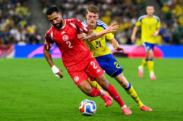 260614 Ali Abdi of Tunisia and Alexander Bernhardsson of Sweden during the FIFA World Cup 2026 football match between Sweden and Tunisia on June 14, 2026 in Monterrey Photo Joel Marklund BILDBYRAN code JM PA1234 bbeng fotboll football soccer fotball vm fotbolls vm fotballs vm fotbolls vm 2026 fifa world cup 2026 sverige sweden sverige a tunisien tunisia  Copyright: JOELxMARKLUND BB260614JM135