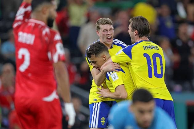 June 14, 2026, Monterrey, Mexico: Yasin Ayari of Sweden celebrates after scoring the first goal of his team with Viktor Gyokeres and Alexander Bernhardsson during the match between Sweden and Tunisia for the 1st round of the group F of the FIFA World Cup, WM, Weltmeisterschaft, Fussball 2026 at Monterrey Stadium on June 14, 2026 in Monterrey, Mexico. Photo: DiaEsportivo FIFA World Cup 2026, Sweden Vs Tunisia, Monterrey, Mexico  - ZUMAh208 20260614_zsp_h208_011 Copyright: xHeulerxAndreyx