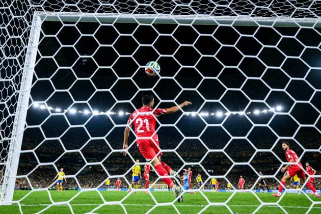 260614 Mohamed Amine Ben Hmida of Tunisia as Yasin Ayari of Sweden not pictured scores 1 0 during the FIFA World Cup 2026 football match between Sweden and Tunisia on June 14, 2026 in Monterrey Photo Joel Marklund BILDBYRAN code JM PA1234 bbeng fotboll football soccer fotball vm fotbolls vm fotball vm fotbolls vm 2026 fifa world cup 2026 sverige sweden sverige a tunisien tunisia  Copyright: JOELxMARKLUND BB260614JM157