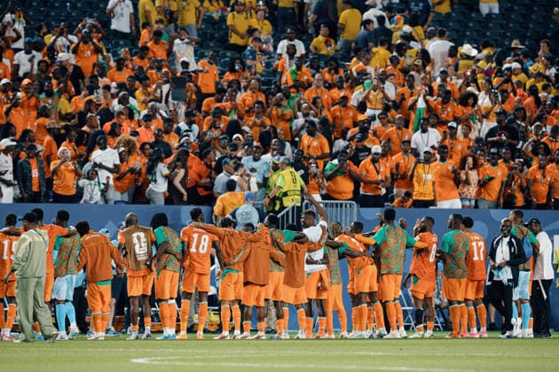 Ivory Coast vs. Ecuador FILADÃ LFIA, PN - 14.06.2026: IVORY COAST VS. ECUADOR - Players from the Ivory Coast national team, Nationalteam celebrate with fans after the match between Ivory Coast and Ecuador, valid for the first round of the group stage of the 2026 World Cup, held at Lincoln Financial Field in Philadelphia, United States. (Photo: Marcelo Machado de Melo Fotoarena) x2962423x  MarceloxMachadoxdexMelo