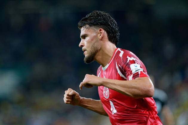 Omar Rekik seen celebrating after scoring goal during FIFA World Cup, WM, Weltmeisterschaft, Fussball 2026 game between national teams of Sweden and Tunisia (Alejandro Espino Ball Raw Images) Monterrey Monterrey Stadium Mexico Copyright: xAlejandroxEspinox alejandroespino_sweden_tunisia_2526_3-38