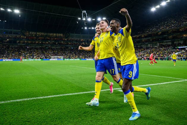 260614 Benjamin Nygren, Viktor Gyökeres, Alexander Bernhardsson and Alexander Isak of Sweden celebrate after scoring 3 1 during the FIFA World Cup 2026 football match between Sweden and Tunisia on June 14, 2026 in Monterrey Photo Joel Marklund BILDBYRAN kod JM PA1234 bbeng fotboll football soccer fotball vm fotbolls vm fotball vm fotbolls vm 2026 fifa world cup 2026 sverige sweden sverige a tunisien tunisia jubel  Copyright: JOELxMARKLUND BB260614JM176