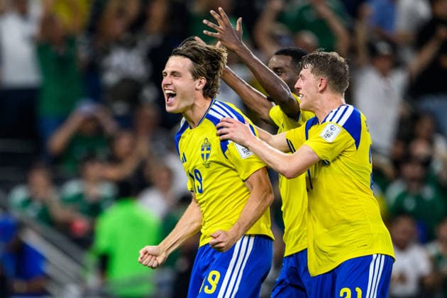 260614 Mattias Svanberg of Sweden celebrates after scoring 4 1 during the FIFA World Cup 2026 football match between Sweden and Tunisia on June 14, 2026 in Monterrey Photo Petter Arvidson BILDBYRAN kod PA PA1234 bbeng fotboll football soccer fotball vm fotbolls vm fotballs vm fotbolls vm 2026 fifa world cup 2026 sverige sweden sverige a tunisien tunisia bbauto jubel  Copyright: PETTERxARVIDSON BB260614PA249
