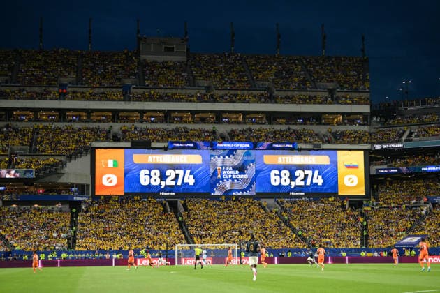 Soccer, World Cup 2026, 20260614, Ivory Coast Ecuador In picture Scoreboard Screen Videowall Video wall Spectator 68274 spectators Philadelphia Philadelphia Stadium Pennsylvania United States of America Copyright: Passion2Press MarkusxFischerx