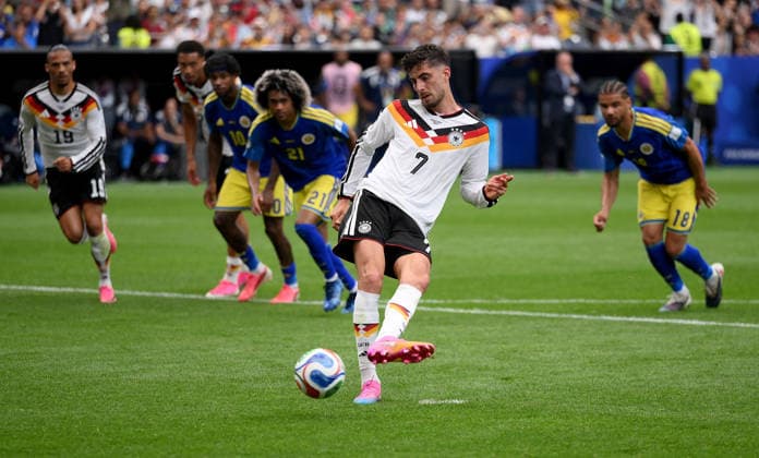 Soccer FIFA World Cup 2026 Preliminary Round Group E in Houston Germany Curacao 14 06 2026 Penalty goal for 3 1, Kai Havertz Germany