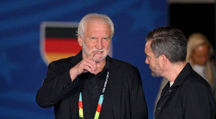 Football FIFA World Cup 2026 Preliminary Round Group E in Houston Germany Curacao 14 06 2026 Rudi Völler left, GER Sports Director with Jens Busch right, Senior Head of Event Operations