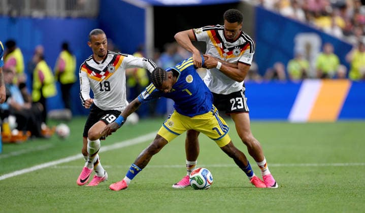 Soccer FIFA World Cup 2026 Preliminary Round Group E in Houston Germany Curacao 14 06 2026 Leroy Sane li, Germany vs Juninho Bacuna mi , Curacao vs Felix Nmecha re, Germany