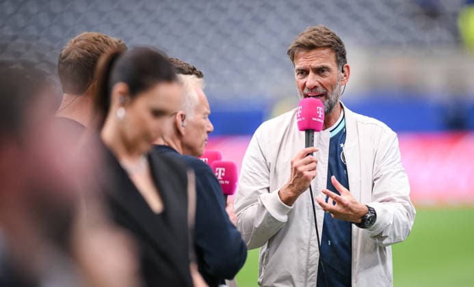 Soccer FIFA World Cup 2026 preliminary round group E in Houston Germany Curacao 14 06 2026 Magenta TV expert Juergen Klopp re with microphone