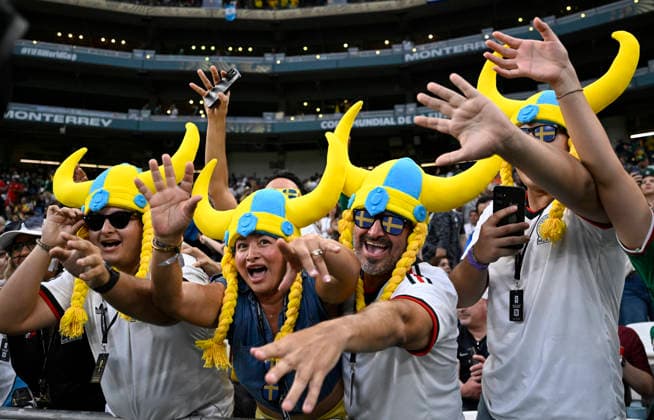(260615) -- MONTERREY, June 15, 2026 -- Fans of Sweden are seen before the group F match between Sweden and Tunisia at the 2026 FIFA World Cup, WM, Weltmeisterschaft, Fussball at Estadio Monterrey in Monterrey, Mexico, on June 14, 2026. ) (SP)MEXICO-MONTERREY-FOOTBALL-FIFA WORLD CUP-GROUP F-SWE VS TUN LixMuzi 