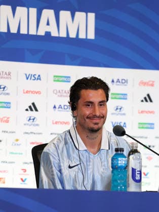(260615) -- MIAMI, June 15, 2026 -- Jose Maria Gemenez of Uruguay attends a press conference, PK, Pressekonferenz ahead of Group H match between Saudi Arabia and Uruguay at the FIFA World Cup, WM, Weltmeisterschaft, Fussball 2026 at Miami Stadium, Miami, the United States, June 14, 2026. ) (SP)U.S.-MIAMI-FOOTBALL-FIFA WORLD CUP-PRESS CONFERENCE-URUGUAY XuxZijian 