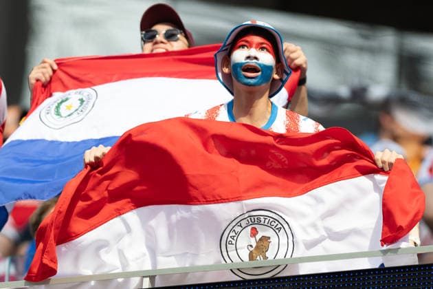 INGLEWOOD, CA - JUNE 12: Paraguay fans show support before the FIFA World Cup, WM, Weltmeisterschaft, Fussball 2026 Group D match between USA and Paraguay on June 12, 2026 at Los Angeles Stadium in Inglewood, CA. (Photo by Karl Anderson Icon Sportswire) SOCCER: JUN 12 FIFA World Cup 26 Group D - USA vs Paraguay EDITORIAL USE ONLY Icon272260612080