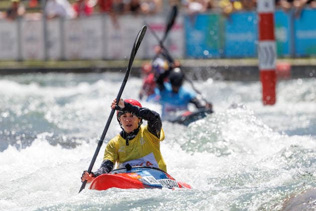 Head, Alsu Minazova AIN at ICF CANOE SLALOM WORLD CUP, Canoeing, Women, Kayak Cross, 2026, on 14 06 2026 in Augsburg, Eiskanal Bayern Germany