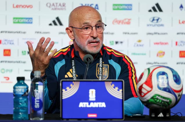 (260615) -- ATLANTA, June 15, 2026 -- Luis de la Fuente, head coach of Spain, attends a press conference, PK, Pressekonferenz ahead of Group H match between Spain and Cape Verde at the FIFA World Cup, WM, Weltmeisterschaft, Fussball 2026 at Atlanta Stadium in Atlanta, the United States, June 14, 2026. ) (SP)U.S.-ATLANTA-FOOTBALL-FIFA WORLD CUP-PRESS CONFERENCE-SPAIN WangxKaiyan 