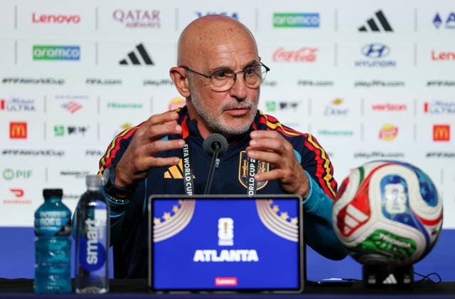 (260615) -- ATLANTA, June 15, 2026 -- Luis de la Fuente, head coach of Spain, attends a press conference, PK, Pressekonferenz ahead of Group H match between Spain and Cape Verde at the FIFA World Cup, WM, Weltmeisterschaft, Fussball 2026 at Atlanta Stadium in Atlanta, the United States, June 14, 2026. ) (SP)U.S.-ATLANTA-FOOTBALL-FIFA WORLD CUP-PRESS CONFERENCE-SPAIN WangxKaiyan 